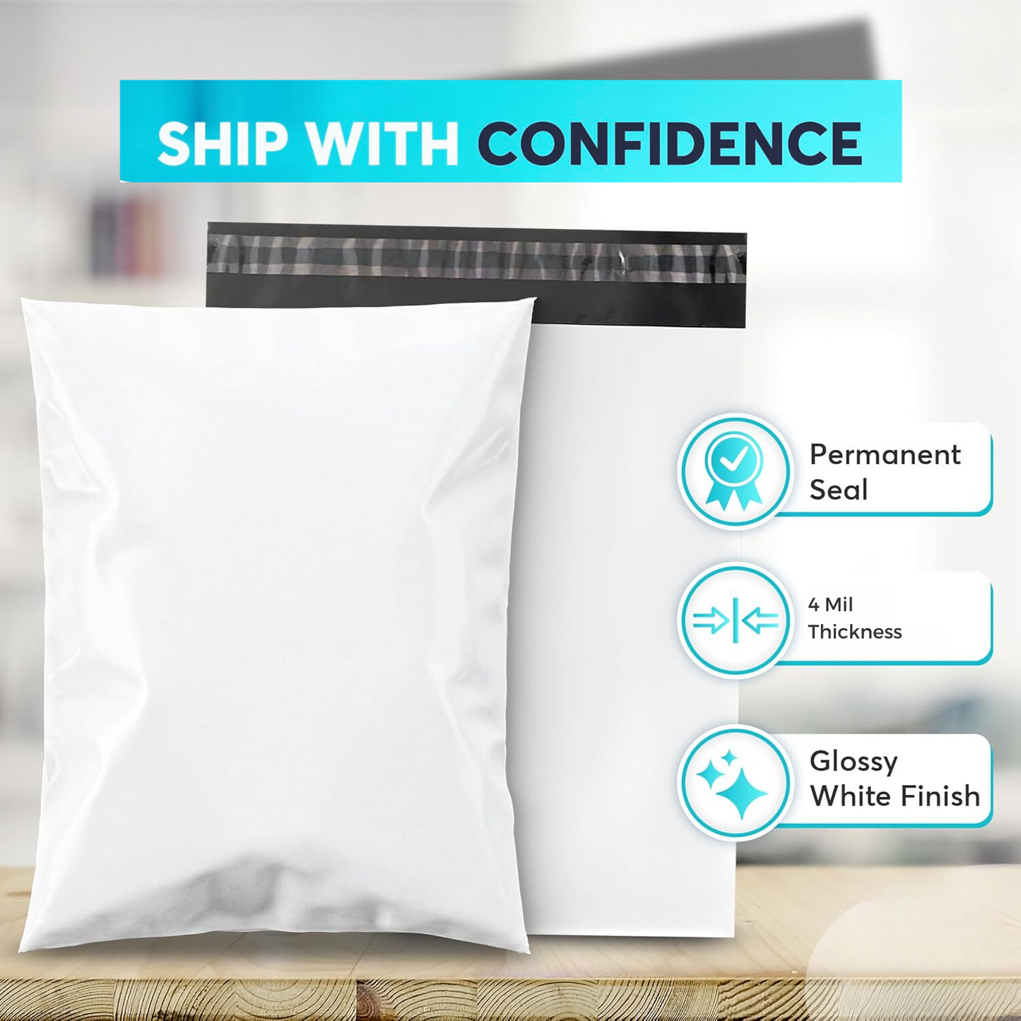 Heavy Duty Self Seal Poly Mailer Flat Bags Waterproof 4 Mil up to 10 Pound 6"(15cm) x 8"(20cm) 200pcs