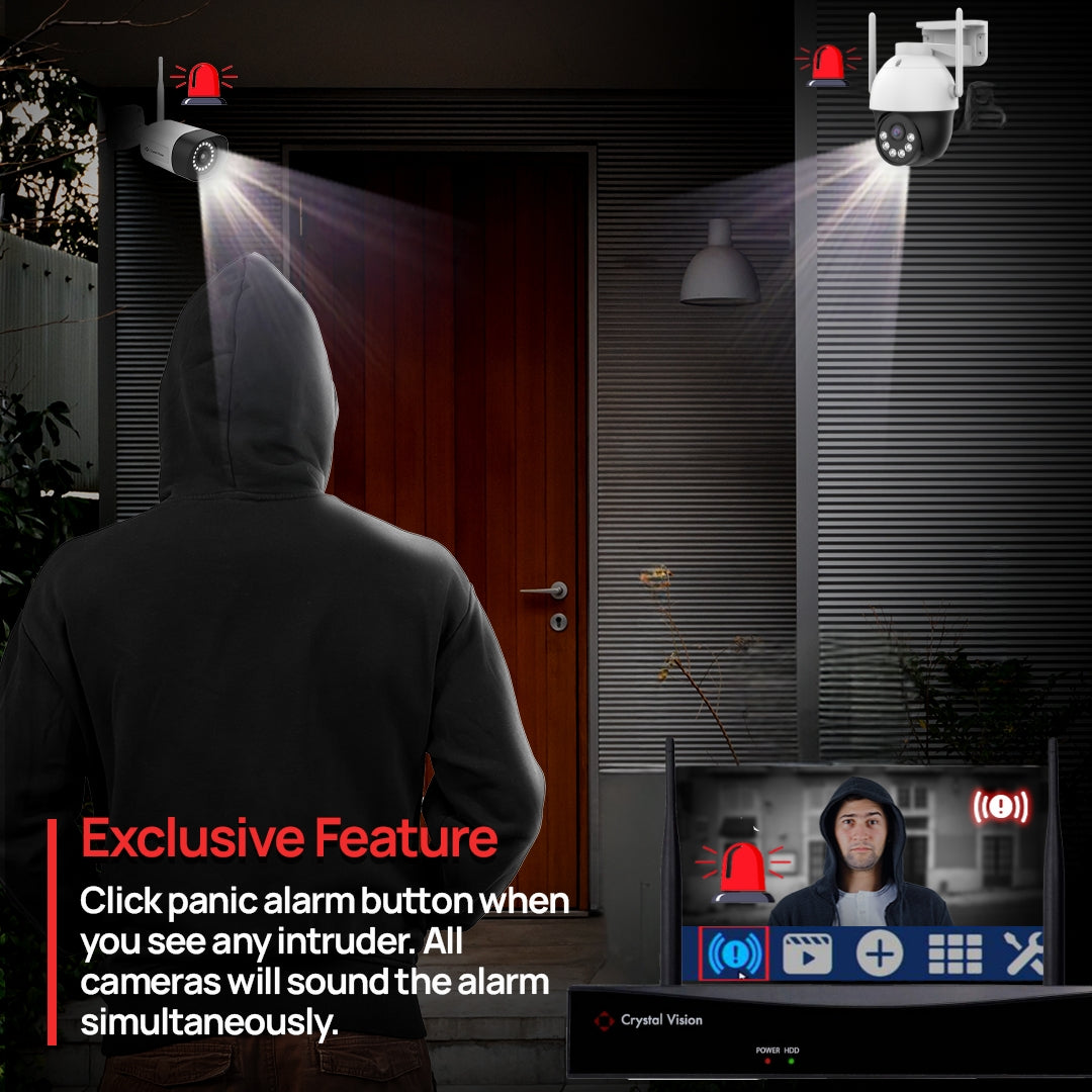 10-Channel WiFi6 NVR, 2TB HDD & 3MP Pan-Tilt Floodlight Cameras | Audio Siren Security System (4 Pan-tilt Cameras)