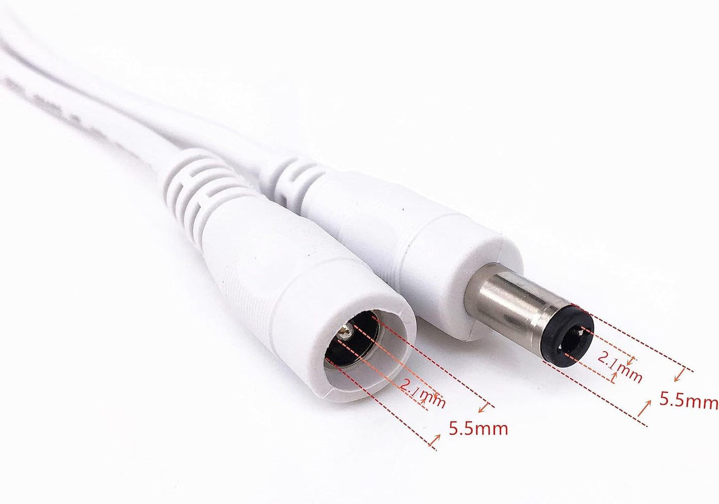 Crystal Vision 4.5m/15ft White 5.5mm x 2.1mm DC Plug Extension Cable for Power Adapter DC Power 12V 5.5mm x 2.1mm Barrel Male Plug Connector (4Pack)