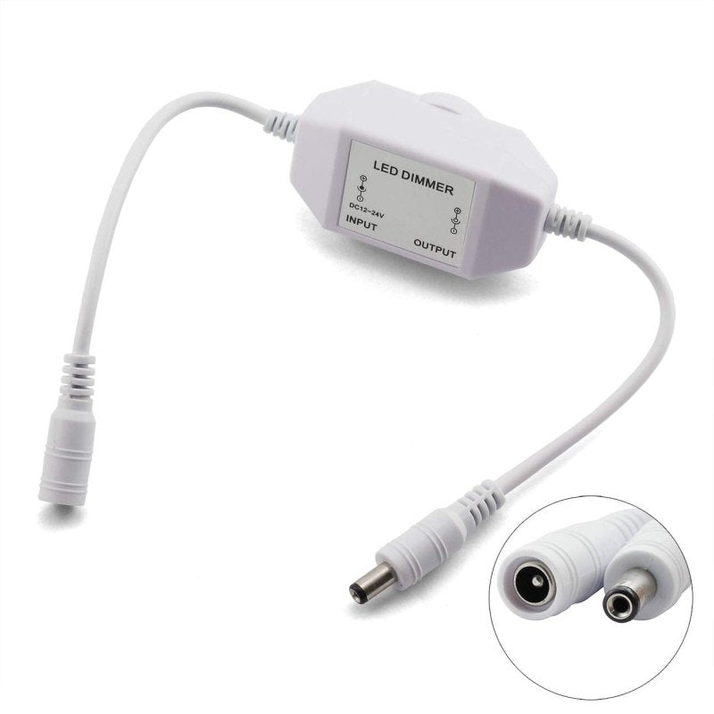Crystal Vision 1pc DC 12V 24V LED Strip Dimmer Switch with DC Female Male Adapter Single Color Mini LED Lamp Lighting Accessories Brightness Adjustable Controller Manual Knob Dimmer Switch White - variant_title - LED Accessory