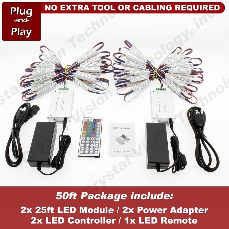 Crystal Vision Korean Genuine 5050 Bright LED Module Store Front Window Kit / Plug - in and Play / 72W Made in Korea w/ Warranty (RGB 25ft x2) - variant_title - LED Light