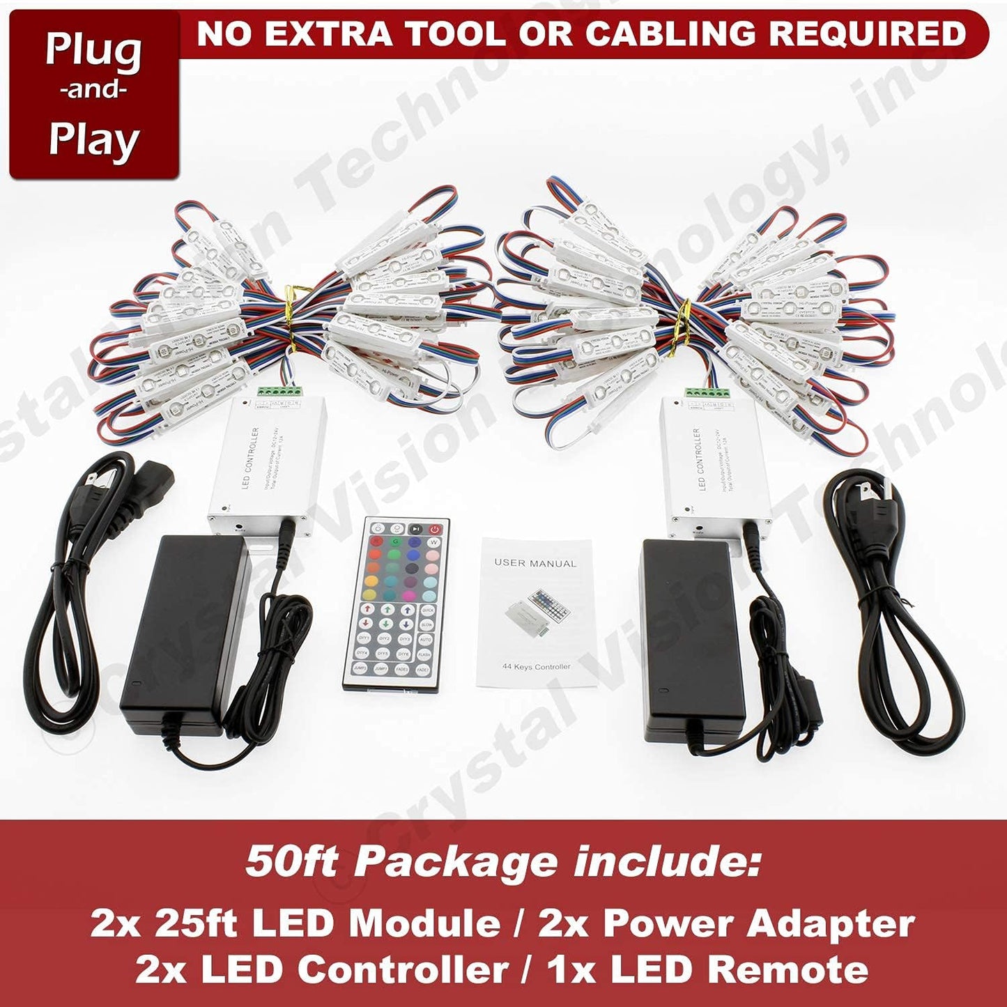 Crystal Vision Korean Genuine 5050 Bright LED Module Store Front Window Kit / Plug-in and Play / 72W Made in Korea w/ Warranty (RGB 25ft x2)