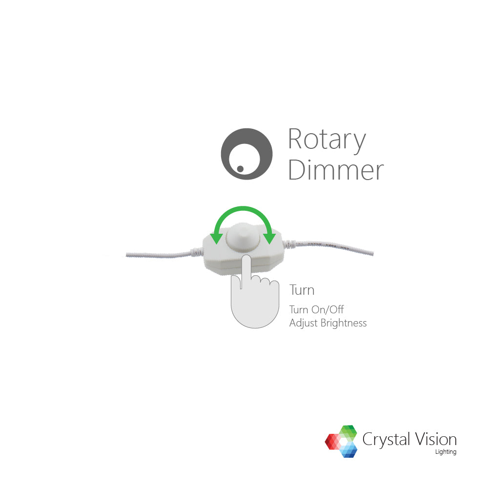 Crystal Vision 1pc DC 12V 24V LED Strip Dimmer Switch with DC Female Male Adapter Single Color Mini LED Lamp Lighting Accessories Brightness Adjustable Controller Manual Knob Dimmer Switch White