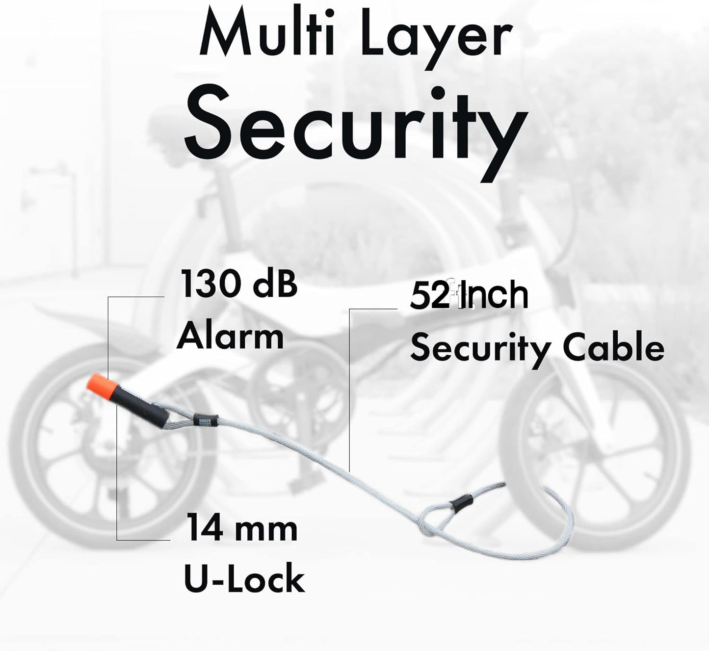 (2024 New Release) BLACKSTONE Stainless Steel U Bike Lock - Secure 130dB Alarm System, 14mm Reinforced Shackle - Ideal for Urban Cyclists & E-Bikes w/Double-Looped Steel Cable