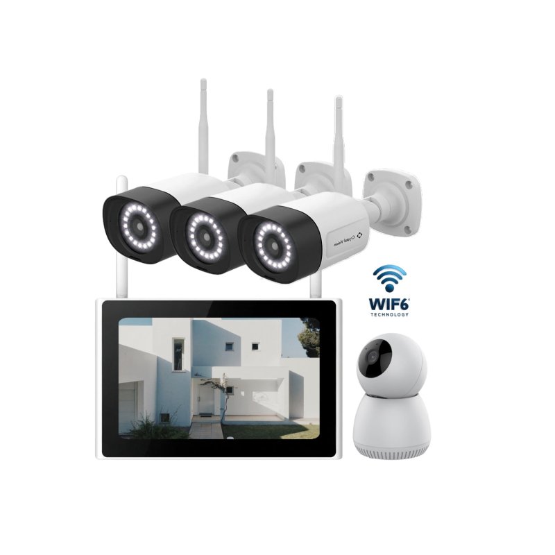 10 - Ch WiFi6 NVR w/10.1 Monitor & 1x Indoor Pantilt, 3x Super Bright 18 - LED Floodlight, 2Way Audio, Exclusive Panic Siren - variant_title - Security Camera System