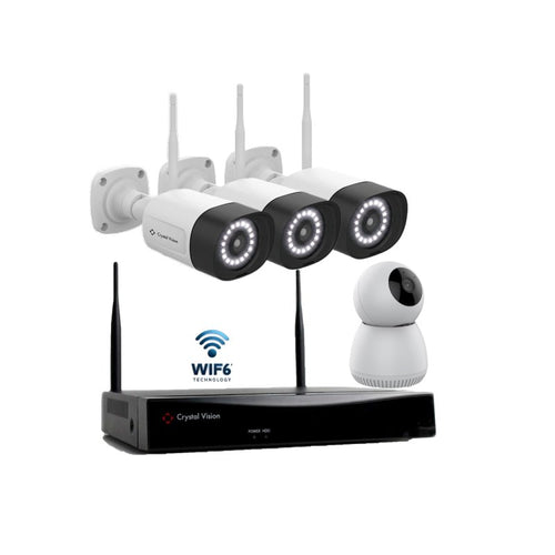 Crystal Vision 10CH WiFi6 NVR Kit - 3 Floodlight, 1 Indoor PT