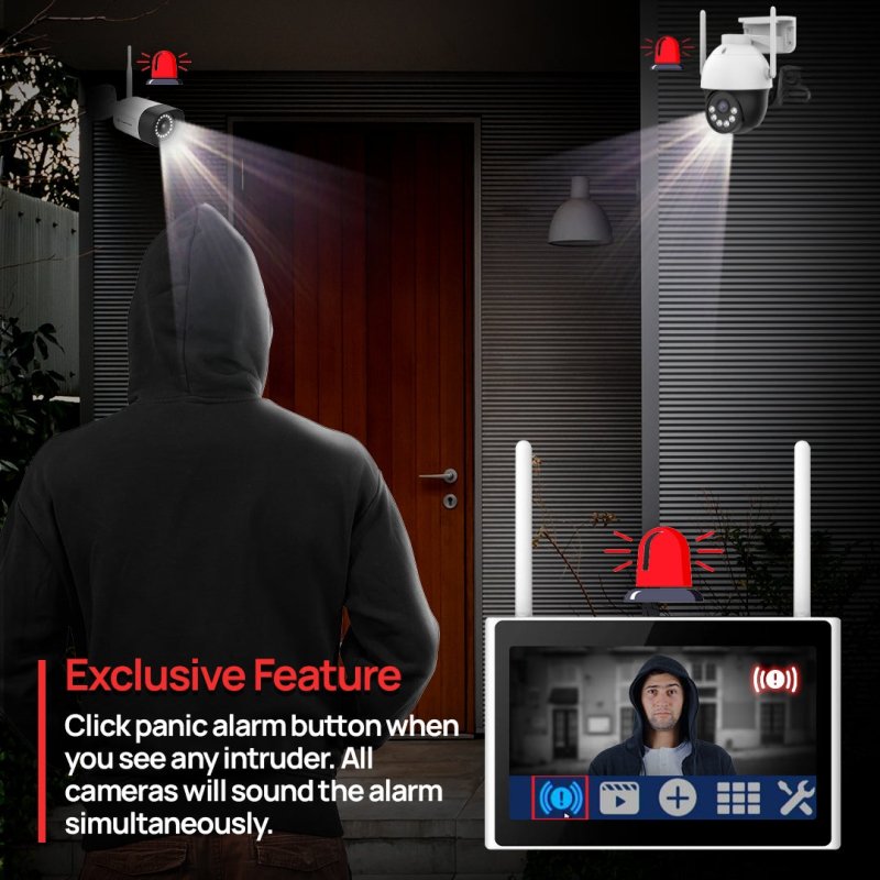 10 - Channel WiFi6 NVR w/10.1 - Inch Monitor, 1TB 3D NAND flash drive & 3MP Floodlight Cameras + Range Extender (6 Cameras) - variant_title - Security Camera System