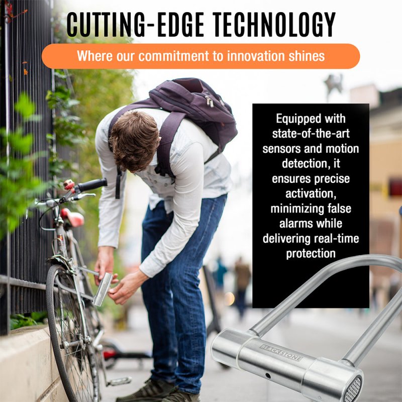 (2024 New Release) BLACKSTONE Stainless Steel U Bike Lock - Secure 130dB Alarm System, 14mm Reinforced Shackle - Ideal for Urban Cyclists & E - Bikes w/Double - Looped Steel Cable - variant_title - Bike Lock