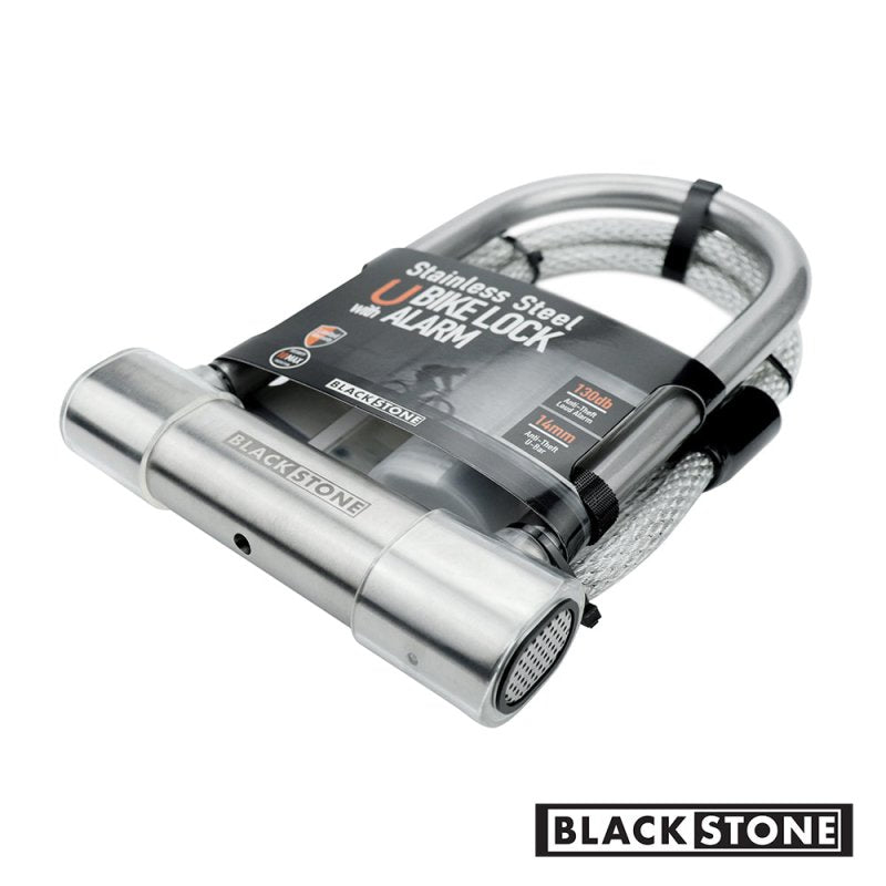 (2024 New Release) BLACKSTONE Stainless Steel U Bike Lock - Secure 130dB Alarm System, 14mm Reinforced Shackle - Ideal for Urban Cyclists & E - Bikes w/Double - Looped Steel Cable - variant_title - Bike Lock