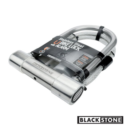 (2024 New Release) BLACKSTONE Stainless Steel U Bike Lock - Secure 130dB Alarm System, 14mm Reinforced Shackle - Ideal for Urban Cyclists & E - Bikes w/Double - Looped Steel Cable - variant_title - Bike Lock