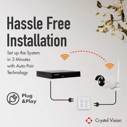 [2025 Upgraded Ver.] [10CH] Crystal Vision Wifi6 CVT808N - 40WB1T 3 Mega Pixel Wireless Surveillance System NVR CCTV w/ 1TB HDD, Camera Auto Pair w/WiFi - variant_title - Security Camera System