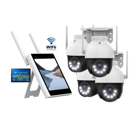 10CH WiFi6 NVR w/10.1-Inch Monitor, 1TB Nand Flash drive & 3Mega Pixel Pan-Tilt Floodlight Cameras | Audio Siren (4 Pan-tilt)