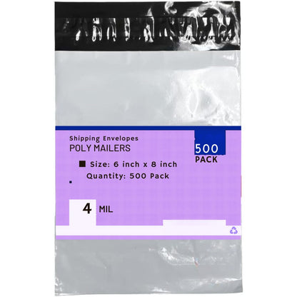 Heavy Duty Self Seal Poly Mailer Flat Bags Waterproof 4 Mil up to 10 Pound 6"(15cm) x 8"(20cm) 500pcs