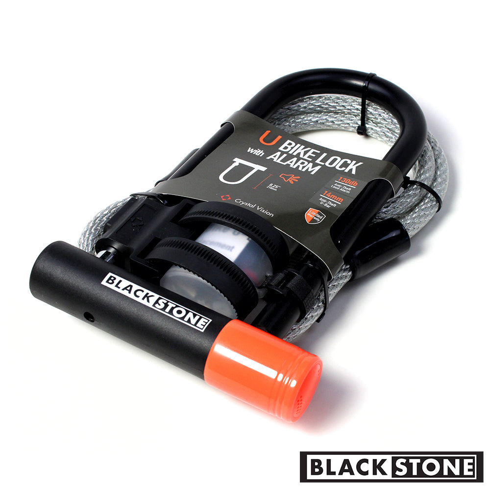 Blackstone Bike Lock with 130db alarm, 14mm Heavy Duty shackle and 5 ft 12mm security cable
