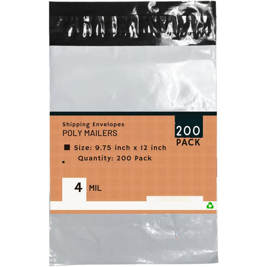 Heavy Duty Self Seal Poly Mailer Flat Bags Waterproof 4 Mil up to 10 Pound 9.75"(24.7cm) x 12"(29.7cm) 200pcs