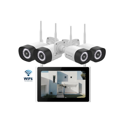 10-Channel WiFi6 NVR, 10.1-Inch Monitor, Mic & Speaker, 1TB HDD & 3MP Super Bright 18-LED Floodlight Cameras (4 Cameras)