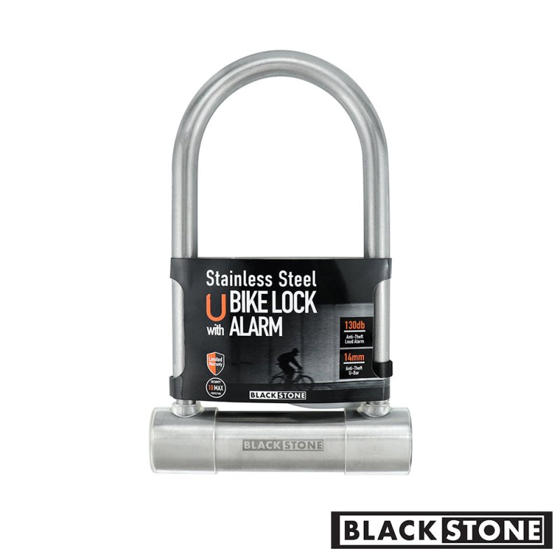 BLACK STONE Stainless Steel U Bike Lock - Secure 130dB Alarm System, 14mm Reinforced Shackle - Ideal for Urban Cyclists & E - Bikes, 100mm Fat tire - variant_title - Bike Lock