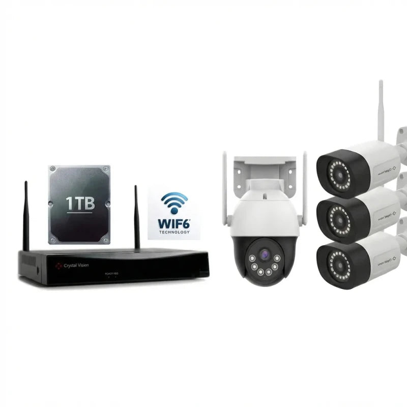 Crystal Vision 10CH WiFi6 NVR Kit - 3 Floodlight, 1 Outdoor PT 10channel