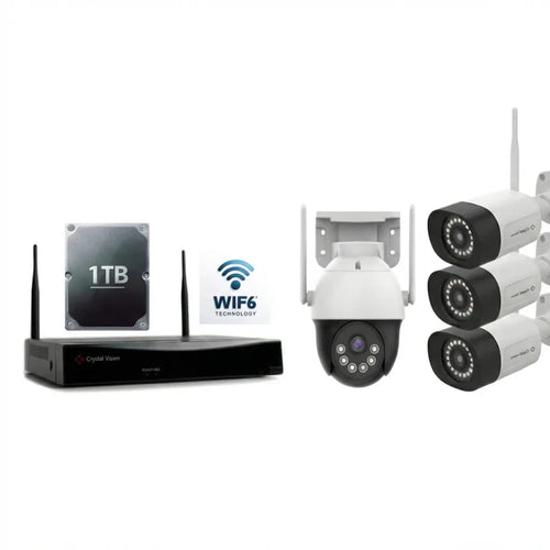 Crystal Vision 10CH WiFi6 NVR Kit - 3 Floodlight, 1 Outdoor PT