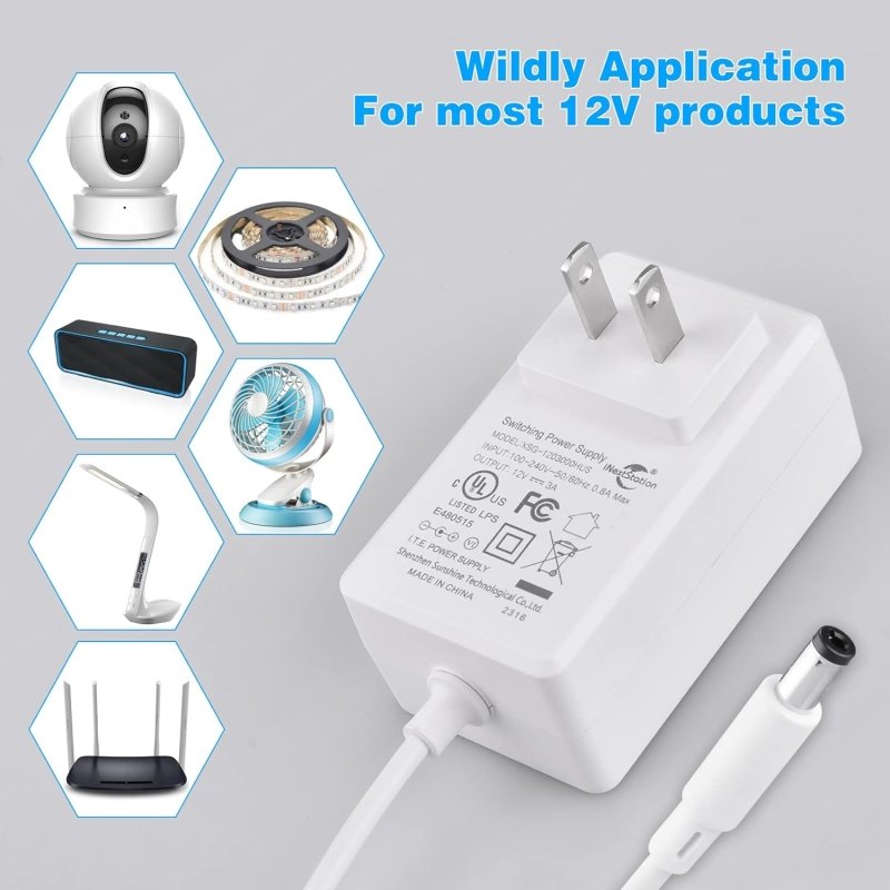 Crystal Vision 12V 3A LED Strip Adapter, AC 100 - 240V to 12V DC Output for LED Lights, LED Strip Lights - variant_title - LED Accessory