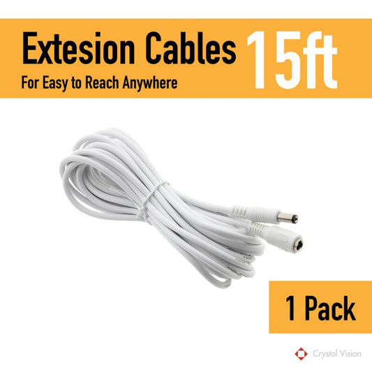 Crystal Vision 4.5m/15ft White 5.5mm x 2.1mm DC Plug Extension Cable for Power Adapter DC Power 12V 5.5mm x 2.1mm Barrel Male Plug Connector - variant_title - LED Accessory