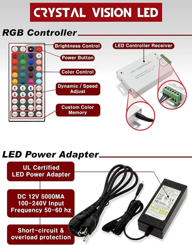Crystal Vision Korean Genuine 5050 Bright LED Module Store Front Window Kit / Plug - in and Play / 72W Made in Korea w/ Warranty (RGB 25ft x2) - variant_title - LED Light