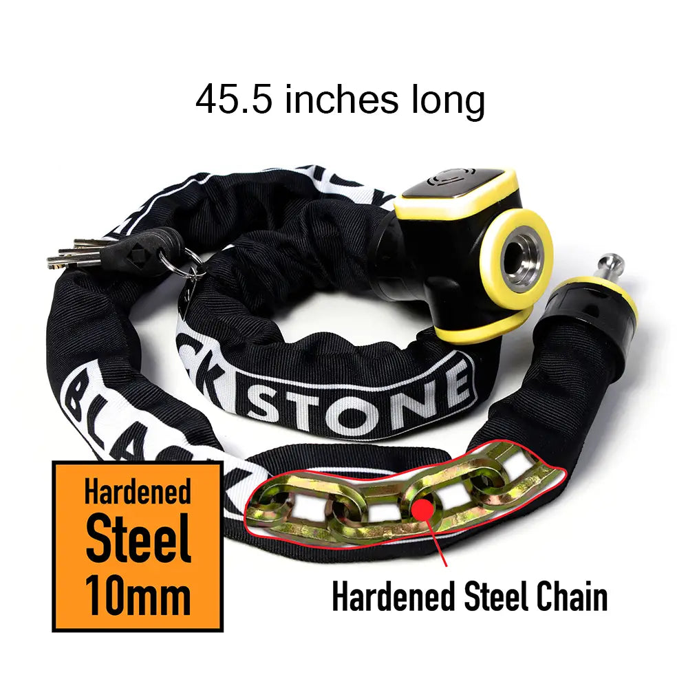 Blackstone 10mm Chain Bike Lock – 130dB Alarm, 45In - Bike Lock, chainlock - Electric Bicycle Lock - BC10AY