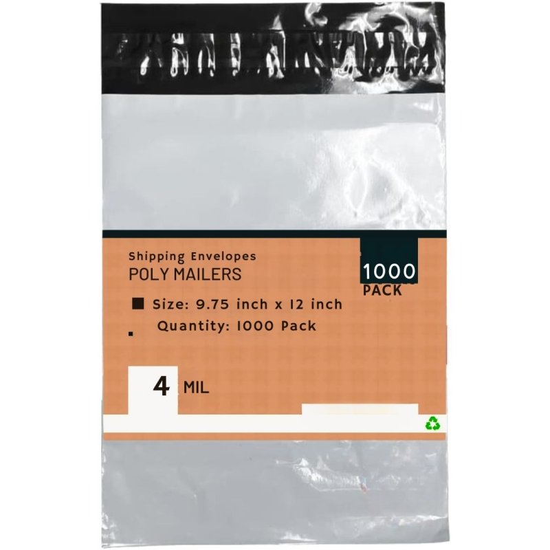 Heavy Duty Self Seal Poly Mailer Flat Bags Waterproof 4 Mil up to 10 Pound 9.75"(24.7cm) x 12"(29.7cm) 1000pcs - variant_title - 