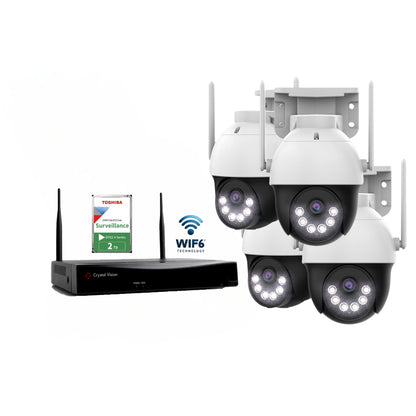 10-Channel WiFi6 NVR, 2TB HDD & 3MP Pan-Tilt Floodlight Cameras | Audio Siren Security System (4 Pan-tilt Cameras)