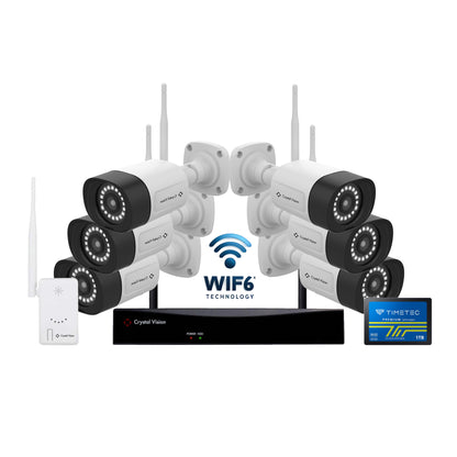 10-Channel WiFi6 NVR, 1TB Nand Flash Drive & 3MP Super Bright 18-LED Floodlight Cameras + WiFi Range Extender(6 Cameras)