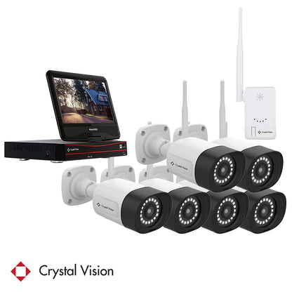 (2024 New Release) 8CH Wireless NVR Surveillance kit w/10.1 inch & 2TB HDD & Repeater (6x 3MP Floodlight Audio Panic Siren Cameras)