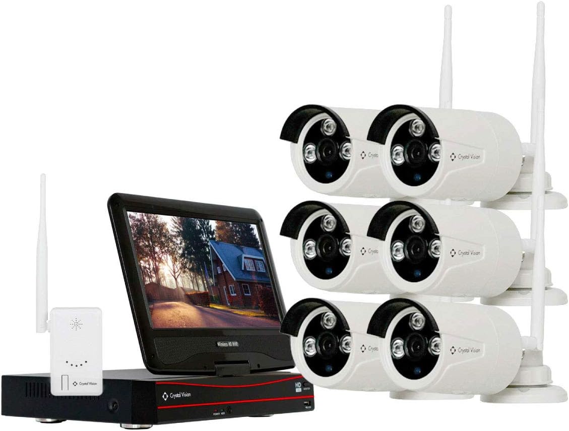 [2024 Upgraded Ver.] [8CH] Crystal Vision CVT808A-30WB 1080P Full HD Wireless Surveillance System NVR CCTV w/ 2TB HDD, Built-in Monitor & Router, 3MP Camera Auto Pair