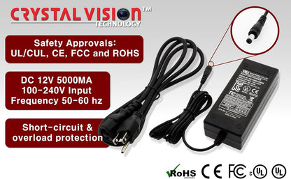Copy of Crystal Vision Premium DC 12V 5A Power Supply Adapter Power Cord For 5050 3528 12V Led Strip Light